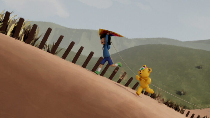 Image of Pudsey and Jai attempt to fly a kite