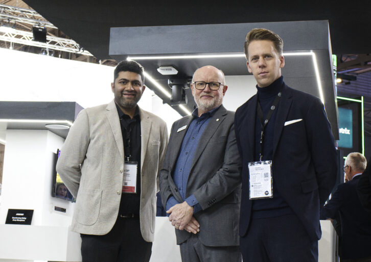 Audio-Technica Middle East team: Akhil Raphael (sales director commercial audio), John Dodson (MD) and Stephan Grawe (MD, Audio-Technica sales division)